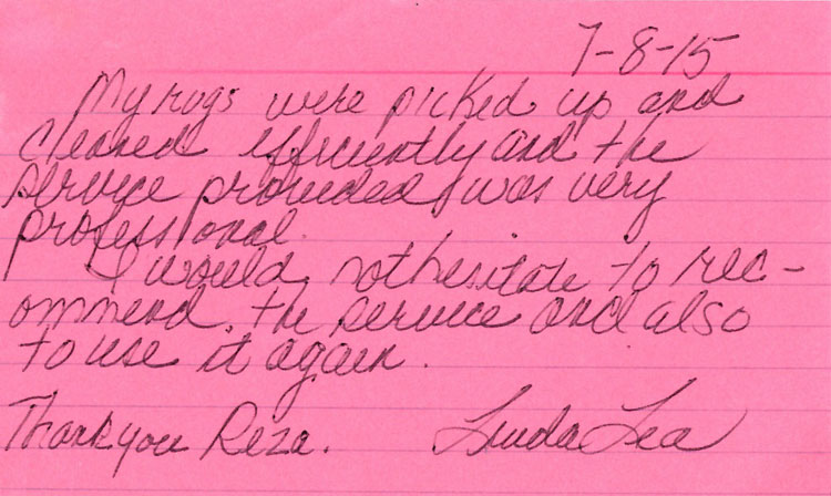 Scanned customer recommendation for Village Rug Repair